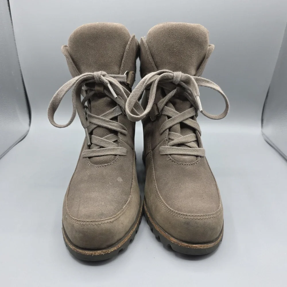 UGG Kriston Booties Womens‎ 9.5 Brown Leather Wedge Ankle Boots Waterproof